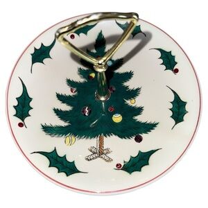 Vintage Lefton Christmas Tree Cookie Tidbit‎ Tray 3320 Hand Decorated Japan